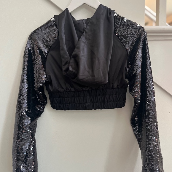 Rebel Athletic Sequin Crop Zip Up Jacket With Hood - Picture 2 of 2